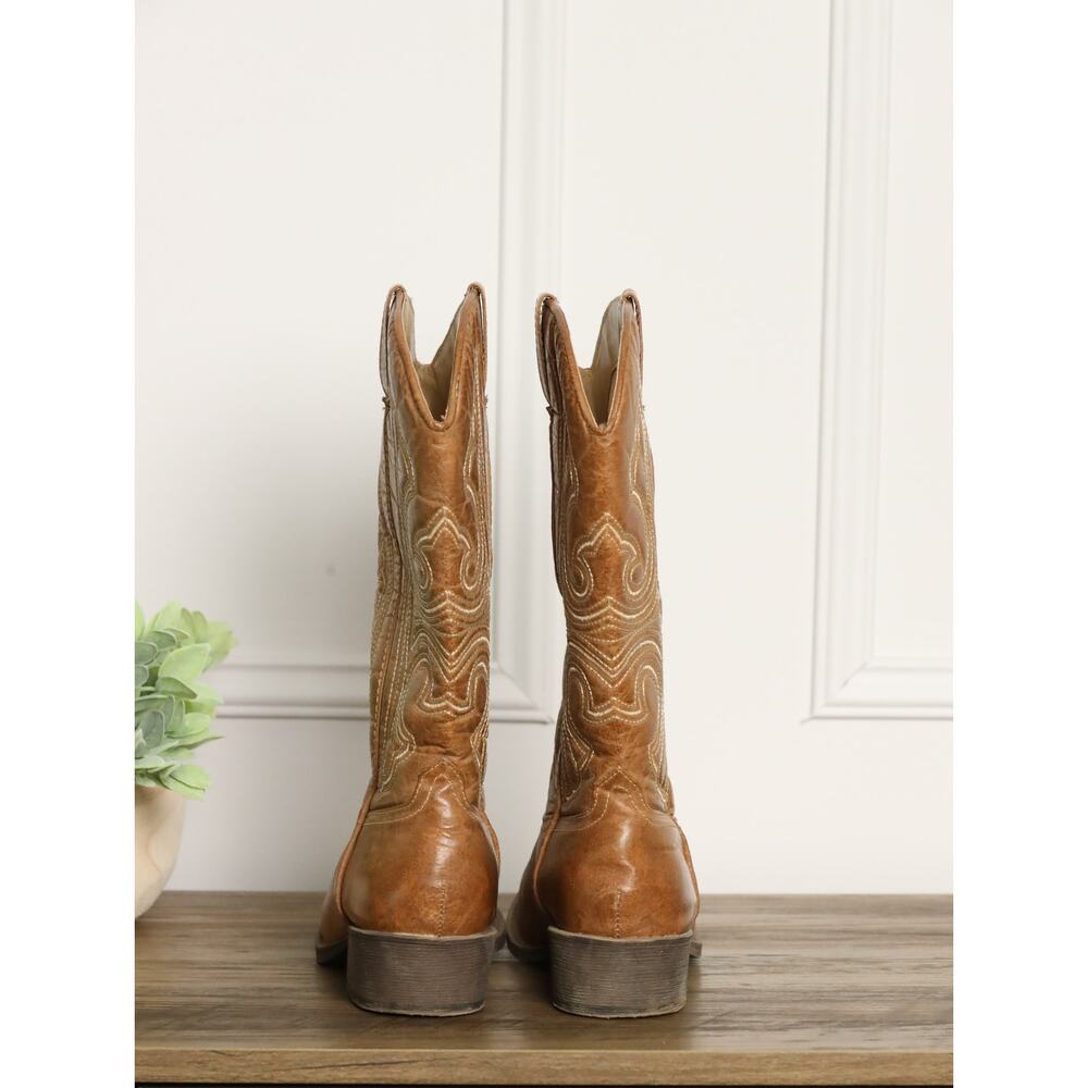Coconuts by Matisse Western Cowboy Boots Brown Leather 6.5 Embroidered Stitch - Picture 7 of 11